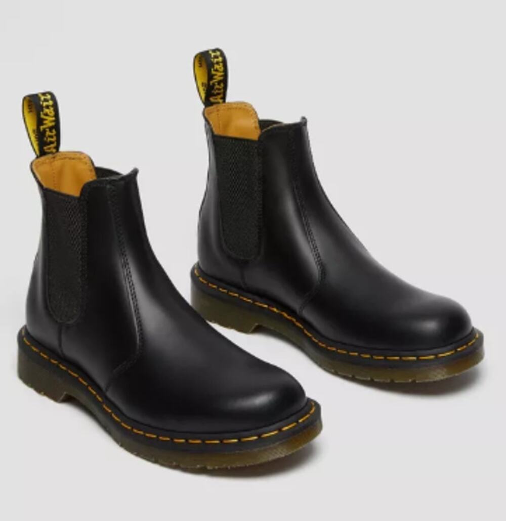 Dr. Martens 2976 Chelsea Boots Black Smooth Leather Yellow Stitch Women's 8